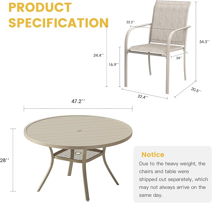 VICLLAX 7 Pieces Patio Dining Set, Outdoor Furniture Set Includes 47.2" Round - Image 7