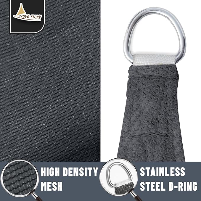 LOVE STORY Custom Size 12'x20'x23.3' Graphite Grey Sun Shade Sail Right - Image 5