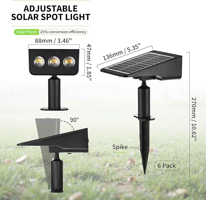 Solar Spot Lights Outdoor, 6 Pack Solar Landscape Spotlights 3 Lighting Modes - Image 2