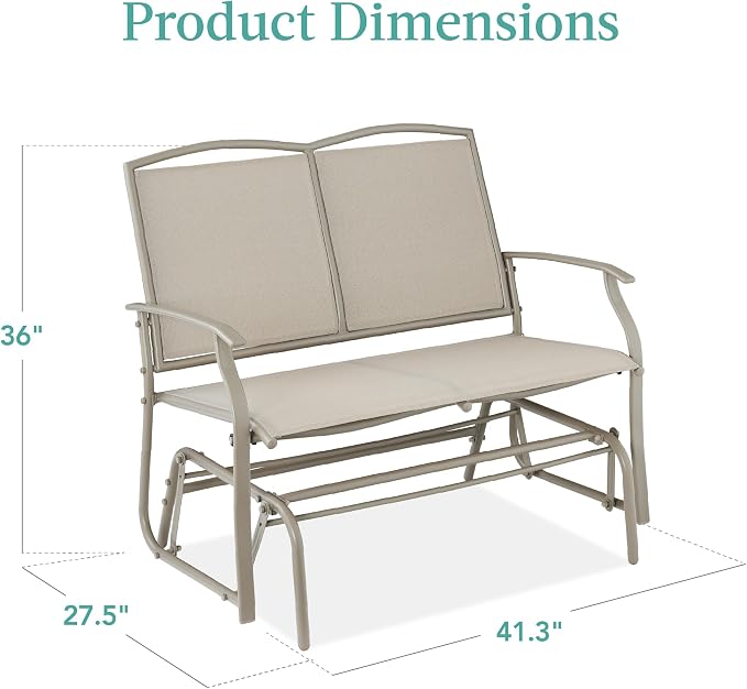 Best Choice Products 2-Person Outdoor Patio Swing Glider Steel Bench Loveseat - Image 3