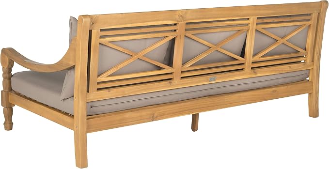Safavieh Outdoor Collection Pasadena Brown /Taupe Acacia Wood Cushioned Daybed - Image 4