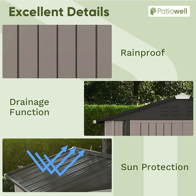 Patiowell 6x4 FT Outdoor Storage Shed, Garden Tool Storage Shed - Image 7