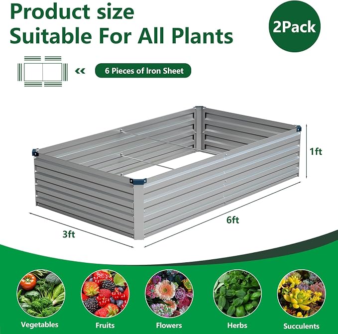 Vengarus 6x3x1FT Galvanized Raised Garden Bed Kit, Outdoor Metal Planter Box - Image 2