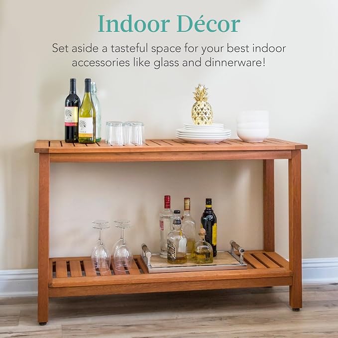 Best Choice Products 48in 2-Shelf Eucalyptus Wooden Console Table Indoor - Image 4