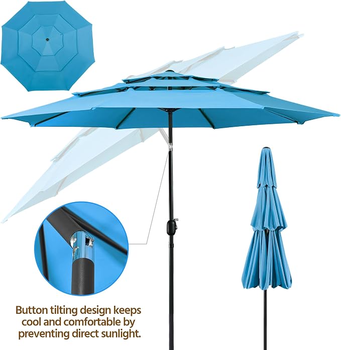 Yaheetech 3-Tier Patio Parasol 10ft Vented Outdoor Canopy Sun Shade Large - Image 6