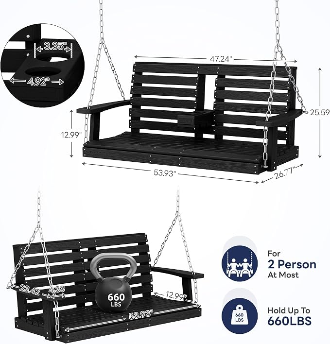 KINGYES Outdoor Hanging Porch Swing Set of 4, 2 Seat Patio Chair - Image 3