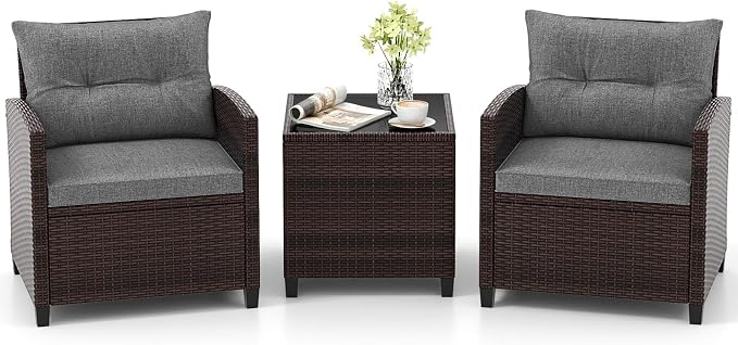 Tangkula 3 Pieces Patio Furniture Set, PE Rattan Wicker 3 Pcs Outdoor Sofa Set by TANGKULA