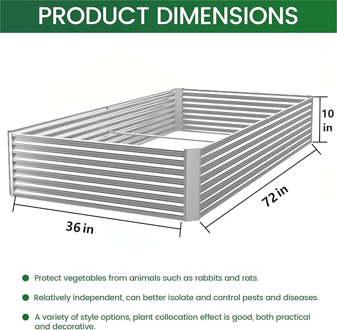 FRIZIONE 4pcs 6x3ft Galvanized Raised Garden Bed Outdoor, Above Ground Garden - Image 3