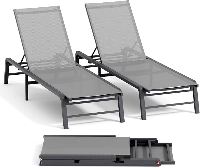 Aluminum Chaise Lounge Chair Outdoor, Foldable Patio Lounge Chair 2 Sets by Unknown