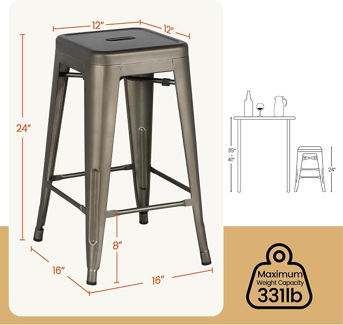 Yaheetech 24 Inch Metal Barstools Set of 4, Counter Height Backless Stools - Image 3