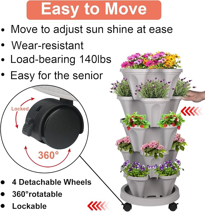 GameXcel Vertical Planter 7 Tier Stackable Planters Garden Planters Strawberry - Image 3