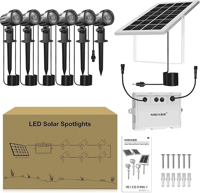 MEIKEE 6 in 1 Solar Spotlights Outdoor, 6W/6V Solar Powered Landscape Lights - Image 9