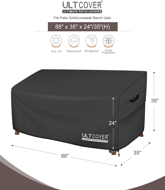 ULTCOVER Patio Furniture Sofa Cover 88W x 35D x 35H inch Waterproof Outdoor - Image 2