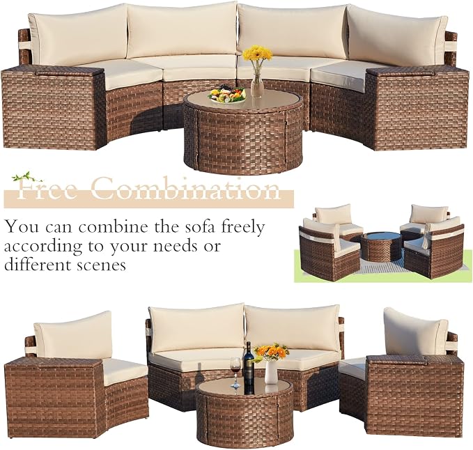 ECOTOUGE 7 Piece Patio Furniture Sets, Half-Moon Circle Conversation Set - Image 5