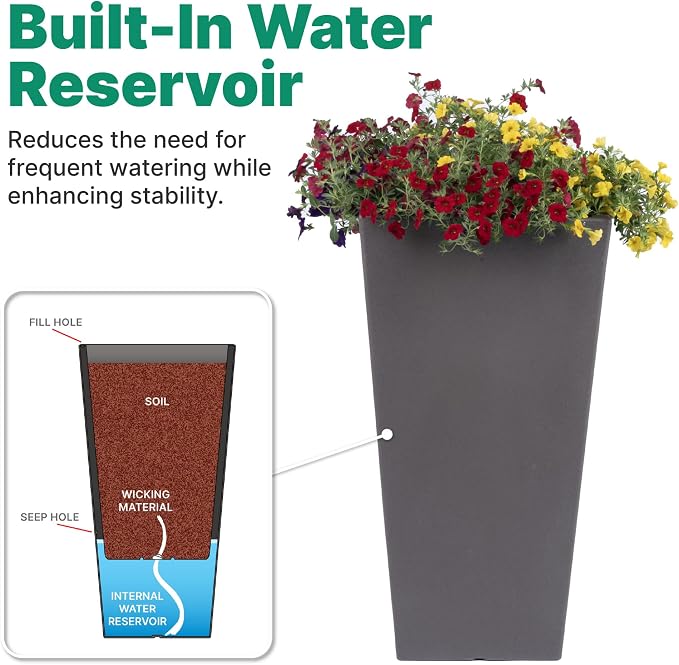 Step2 Tremont Tall Square Tapered Planter, Indoor/Outdoor Plants, Efficient - Image 5