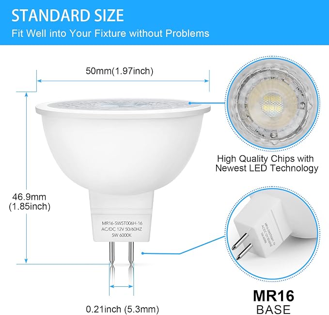 Mlambert 12 Pack MR16 LED Bulbs 50W Halogen Equivalent, 6000K Cool Whitee - Image 5