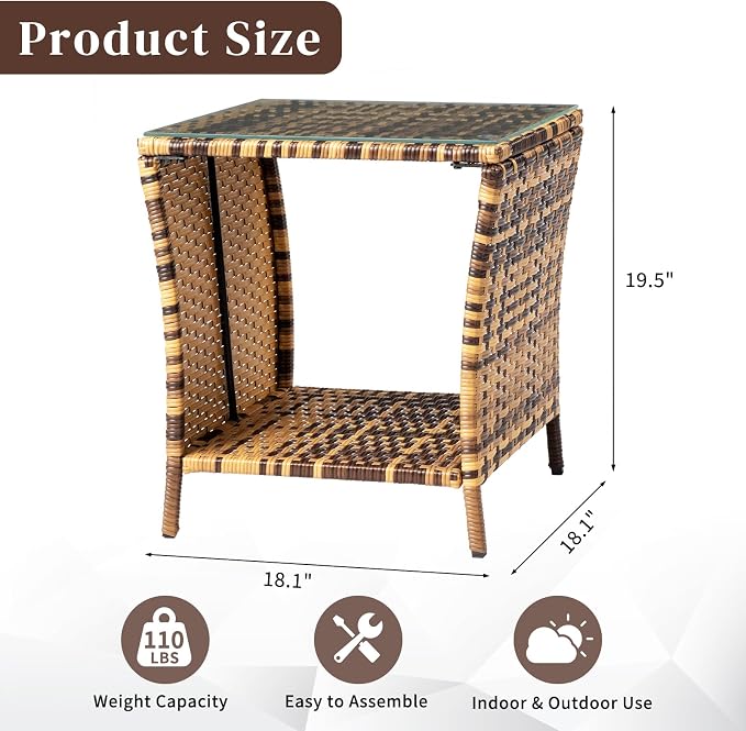 Wicker Rattan Side Table, Outdoor Square Rattan Coffee End Table - Image 3
