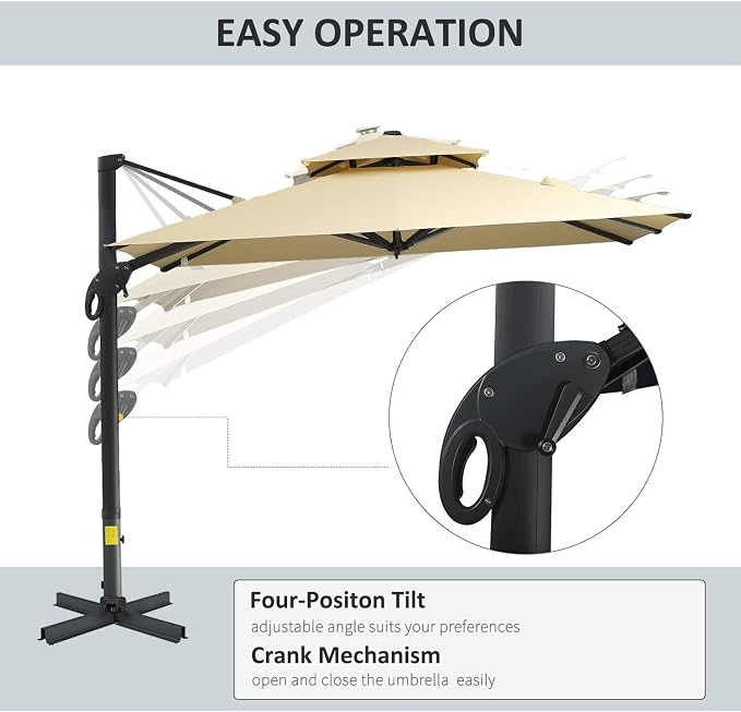 Outsunny 10ft Offset Patio Umbrella, Hanging Cantilever Umbrella, Square Shape - Image 3
