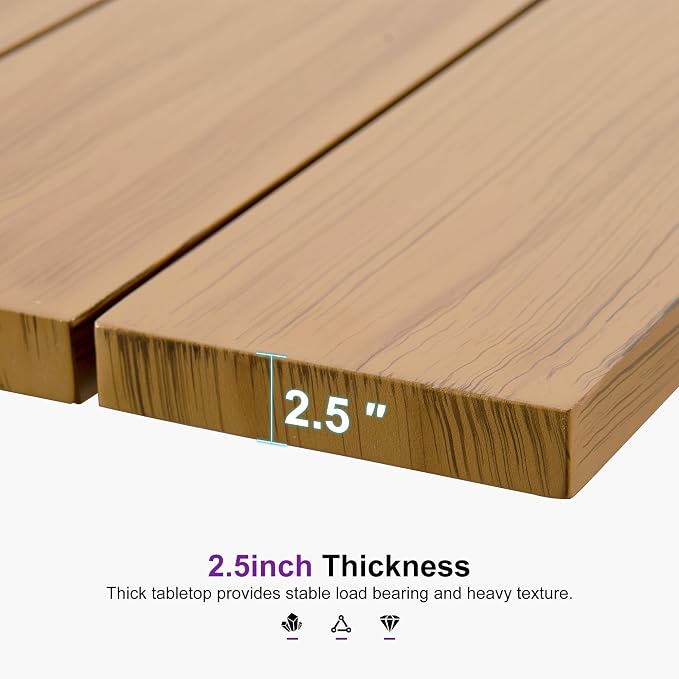 PURPLE LEAF Patio Dining Set for 4 All-Weather Wicker Woodgrain Aluminum 5 - Image 5