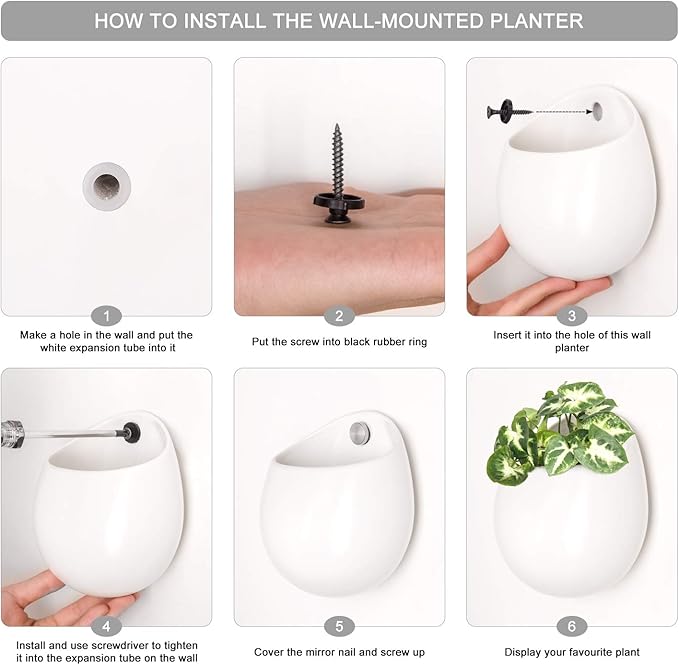 Mkono 4 Inch Wall Mounted Planter Round Ceramic Hanging Plant Holder Decorative - Image 7