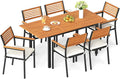 Tangkula 7 Piece Patio Dining Set, Outdoor Acacia Wood Cushioned Chairs and by TANGKULA