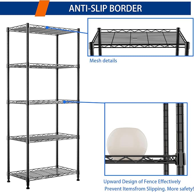 REGILLER 5-Wire Shelving Metal Storage Rack Adjustable Shelves, Standing - Image 5