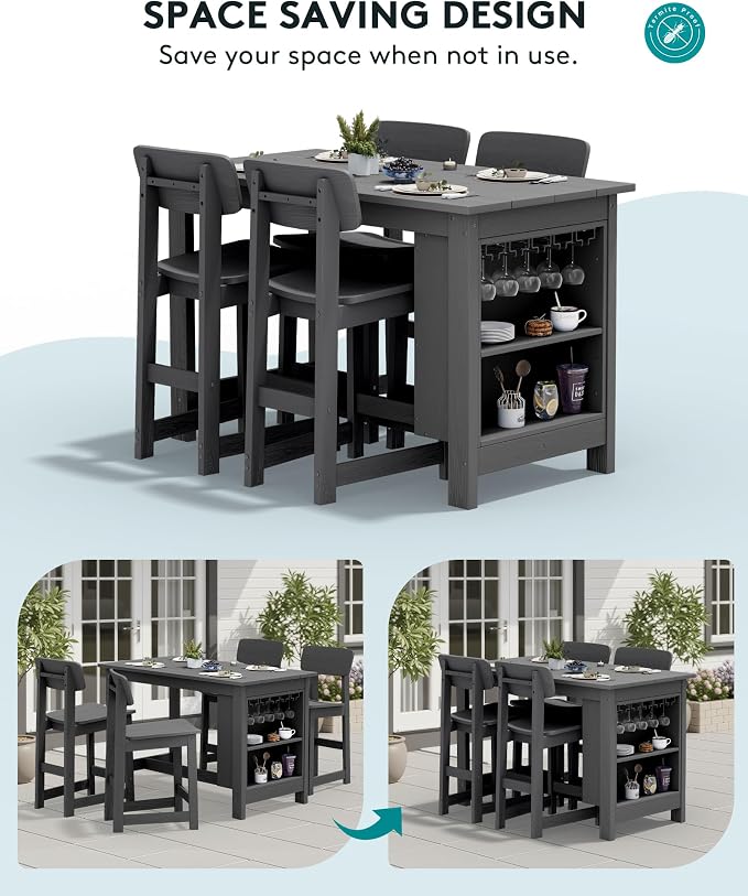 SERWALL Outdoor Bar Stools Set of 2, All Weather HDPE 25" Counter Height Bar - Image 5