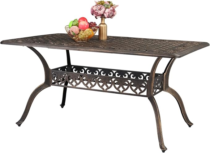 VINGLI 6-Person Outdoor Dining Table, Cast Aluminum Patio Dining Table by VINGLI