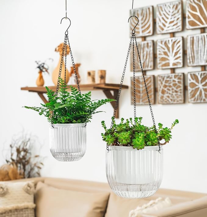 Melphoe 2 Pack Self Watering Hanging Planters Indoor Flower Pots, 5.3/8.3 Inch - Image 3