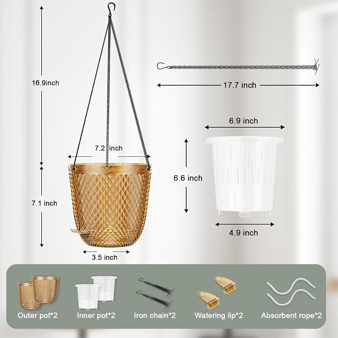 QCQHDU Self Watering Hanging Pots, 2 Pack 7.2 Inch Hanging Planters - Image 3
