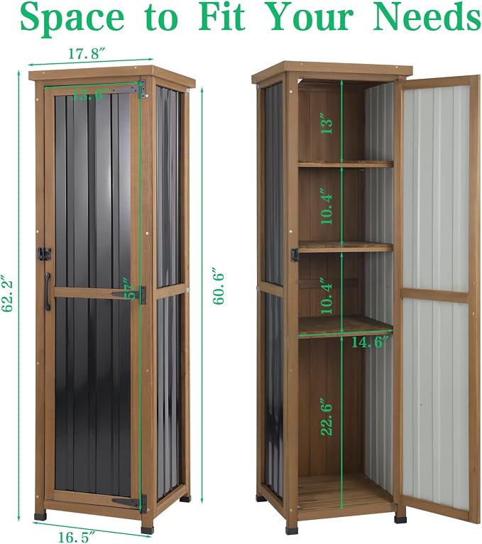 Outdoor Storage Cabinet Weatherproof, Tall Wood Garden Potting Bench Table - Image 4