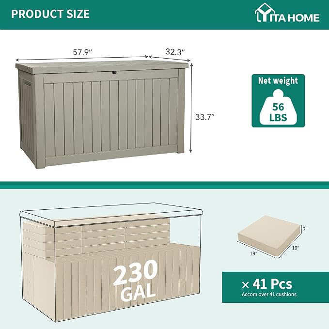 YITAHOME 230 Gallon Outdoor Storage Deck Box, Weather-Resistant Resin, Versatile - Image 7