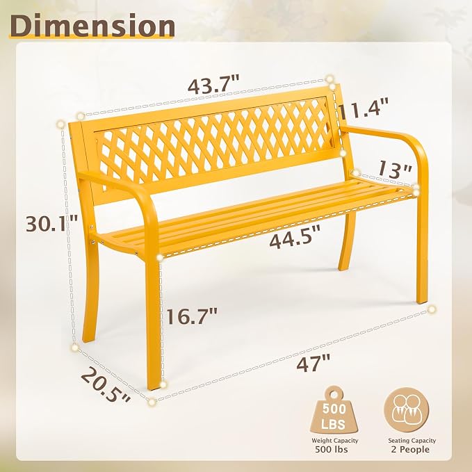 VINGLI 47'' Outdoor Bench, Weather Resistant Garden Patio Bench Powder Coated - Image 3