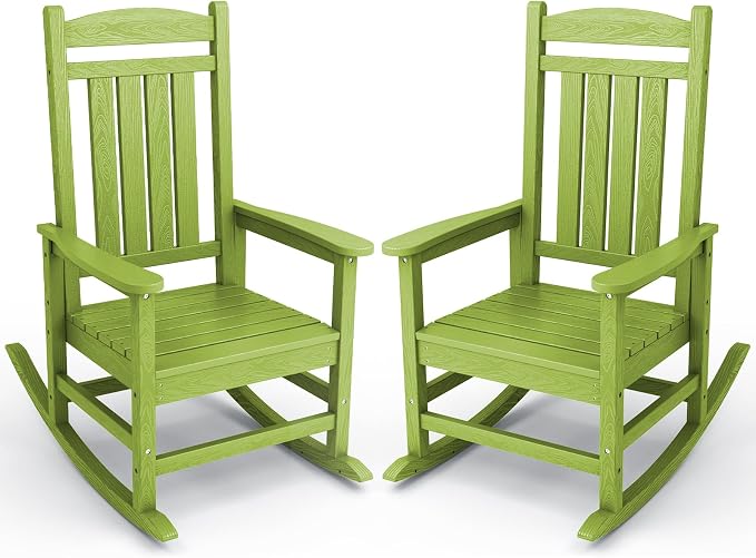 KINGYES Outdoor Rocking Chair Set of 2, High Density Polyethylene Patio Rocking by KINGYES