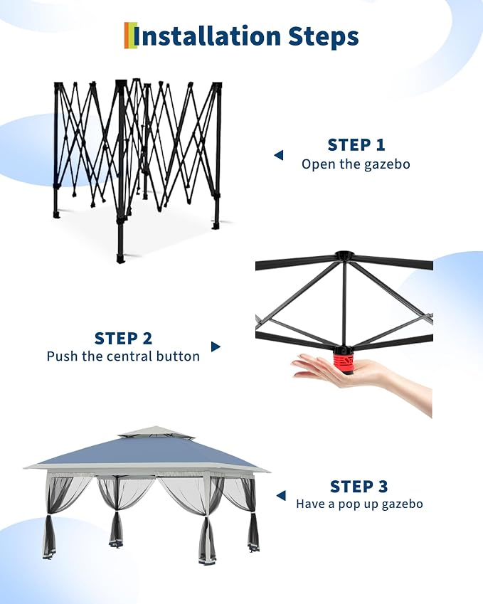Canopy Tent 13x13 ft, Pop Up Gazebo One-Push Setup - Image 4