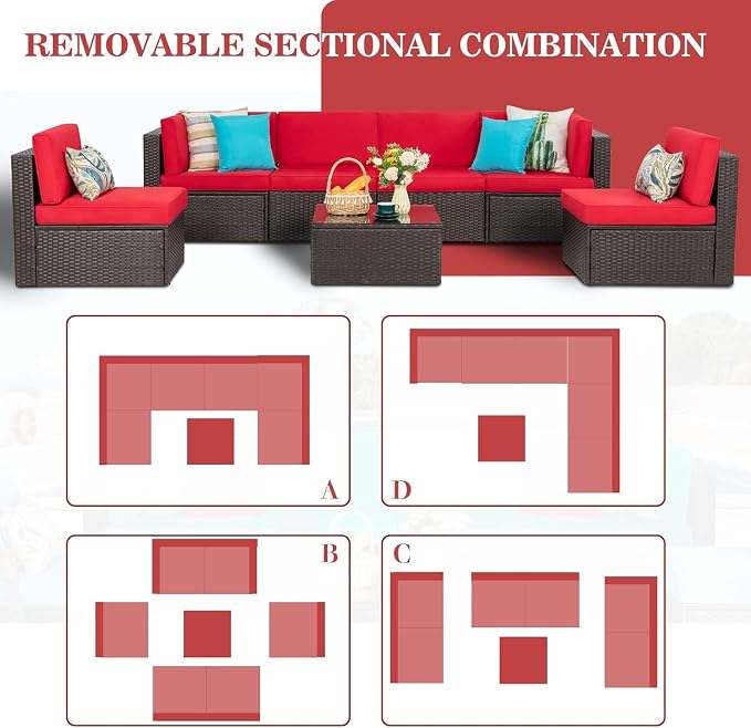 Vongrasig 7 Pieces Patio Furniture Sets, Outdoor Modular Sectional Sofa Patio - Image 4