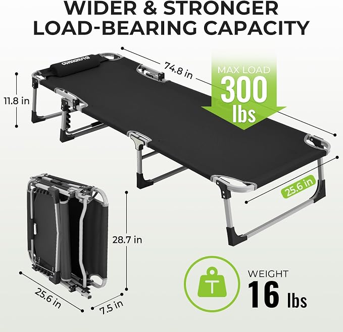 FUNDANGO Oversize Lounge Chair Outdoor, 300 lbs Large Camping Cots - Image 3