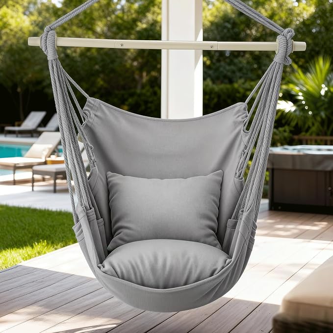 MoNiBloom Hammock Chair Hanging Rope Swing w/2 Cushions, Boho Macrame Hanging - Image 3