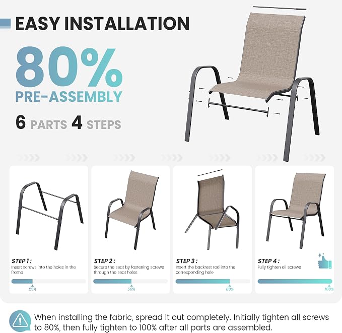 Patio Dining Chairs Set of 2, Outdoor Stackable Chairs, Breathable Seat and - Image 7