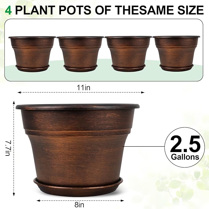 Plant Planters Pots Set of 4 Pack 11 Inch, Plastic Flower Pot - Image 3