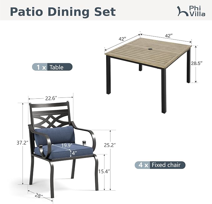 PHI VILLA 5 Pieces Outdoor Dining Set - Image 2