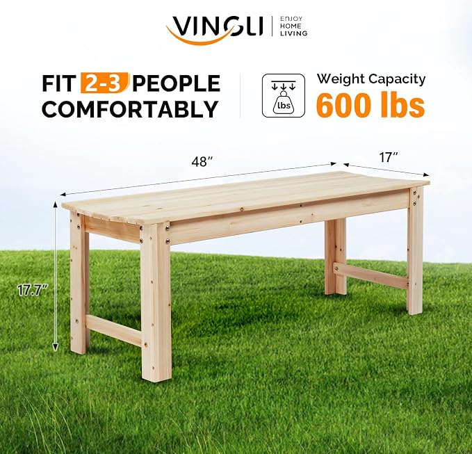 VINGLI Outdoor Wood Bench - Image 3