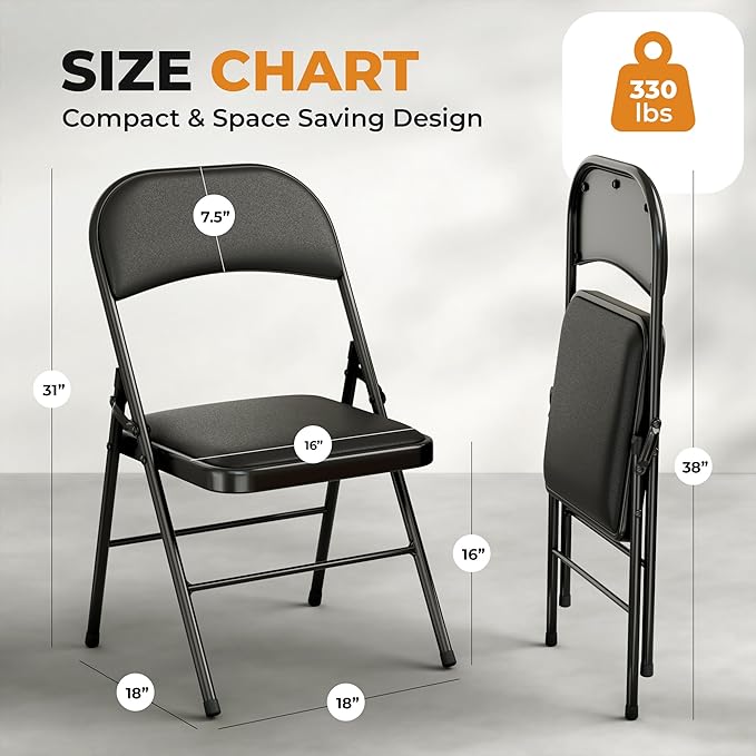 4 Pack Leather Chair | Foldable & Stackable | 350 lbs Capacity Steel Frame Seats - Image 3