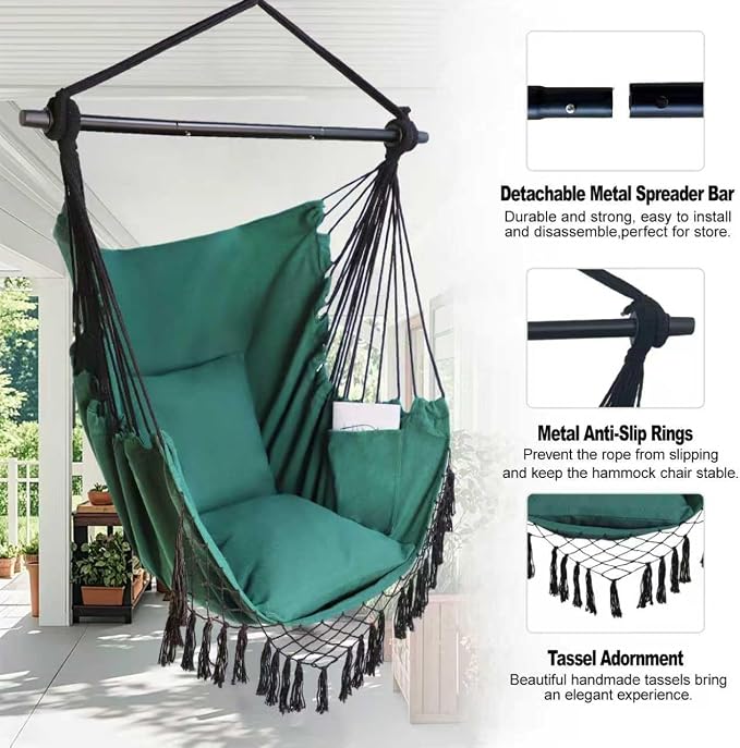 Hammock Chair Hanging Rope Swing Chair, Max 450 Lbs, Large Hanging Chair - Image 6