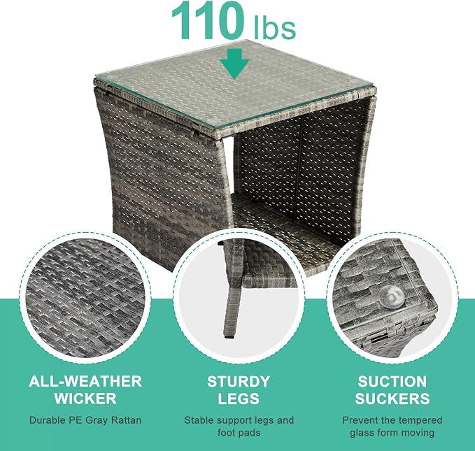 Wicker Rattan Side Table, Outdoor Square Rattan Coffee End Table - Image 5