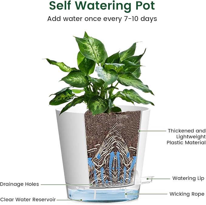 6 inch Self Watering Pots for Indoor Outdoor Plants, 6 Pack Flower Plant Pots - Image 4