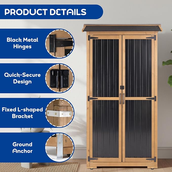 Outdoor Storage Cabinet Weather-Resistant, Wood & Metal Storage Shed - Image 6