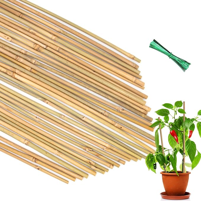 35Pcs Plant Stakes, Premium Natural Bamboo Garden Stakes, Bamboo Sticks Support by POLIUMB