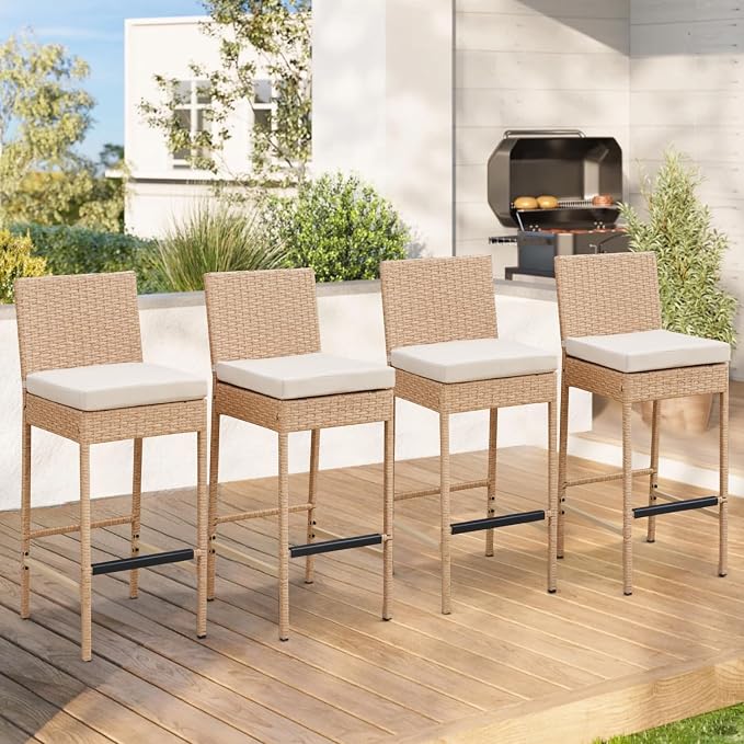 ECOTOUGE Rattan Bar Stools Set of 4, Wicker Woven Patio Stools & Patio Bar - Image 7