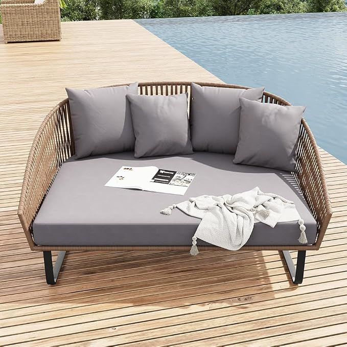 homary Rattan Patio Outdoor Daybed, Rattan Day Bed - Image 7